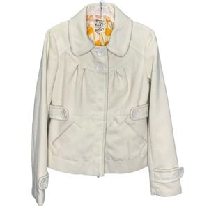 Tulle Girls Pea Coat‎ Jacket Anthropologie Boho Cream Yellow Lining Size Medium